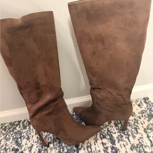 Express Brown Faux Suede Heeled Boots